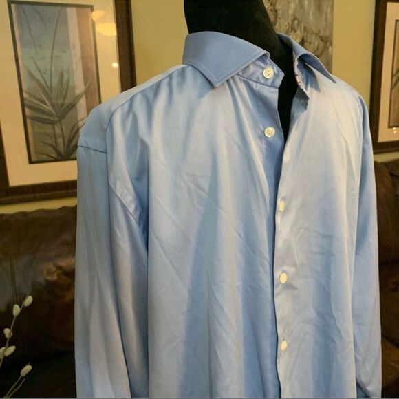 ETON Blue Button Down Tennis Racket Floral Print Flip Cuff Shirt XL - Picture 5 of 11